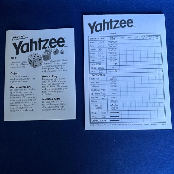 Yahtzee Classic Dice Game (2005) From Parker Brothers - Complete Set - Picture 7 of 8